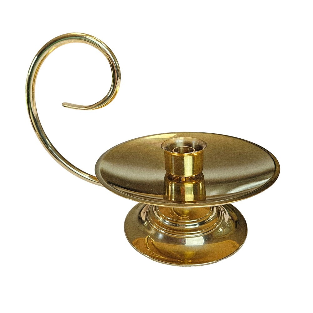 Baldwin‎ Brass Gold Polished Finger Loop Chamberstick Candlestick Holder USA Vtg